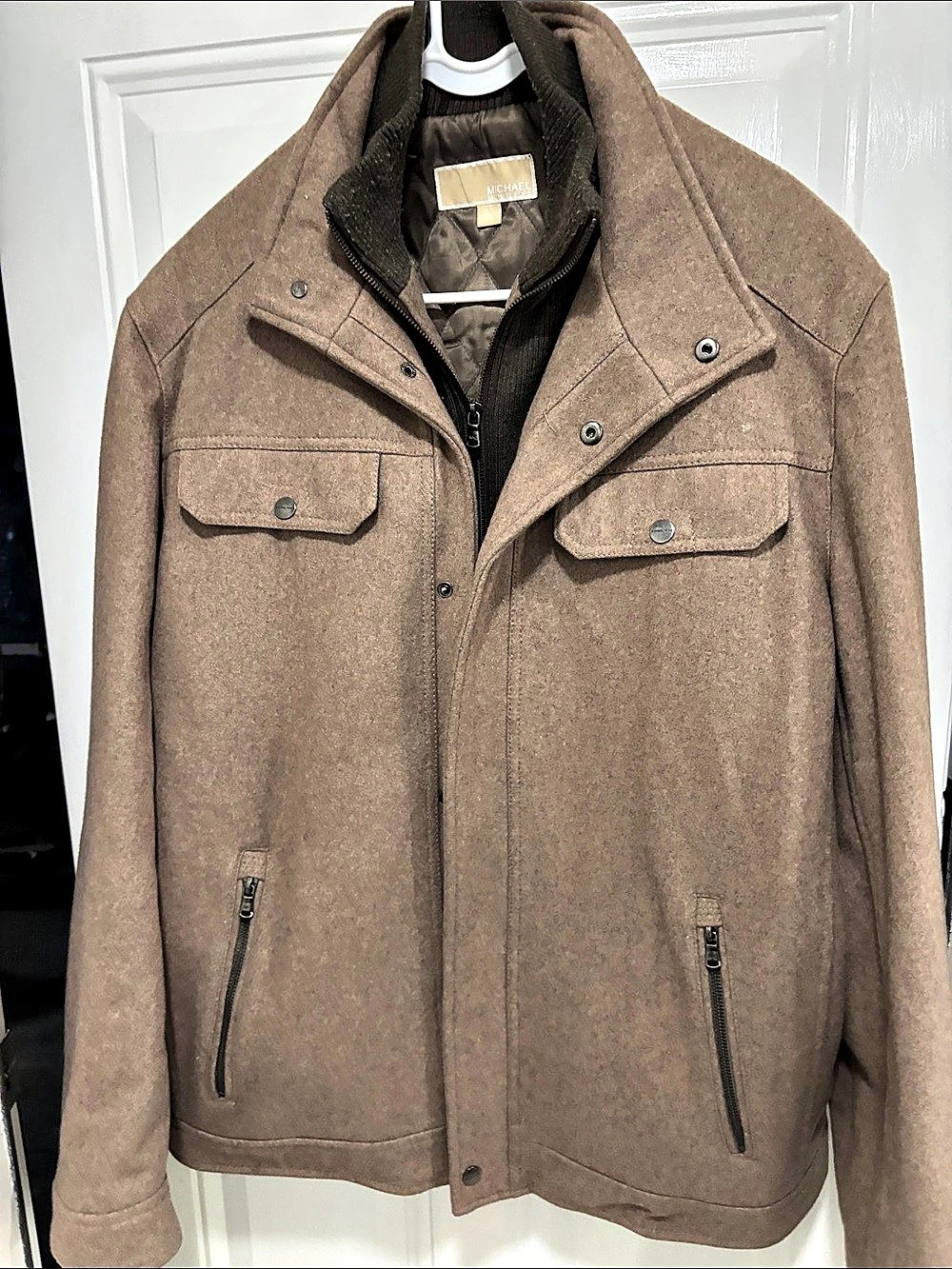 Michael Kors Wool-Blend Field Coat with Attached Bib Men's Brown
